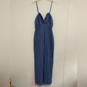 LaBiz Antrhopologie Ruffle Blue Jean Jumpsuit size L
